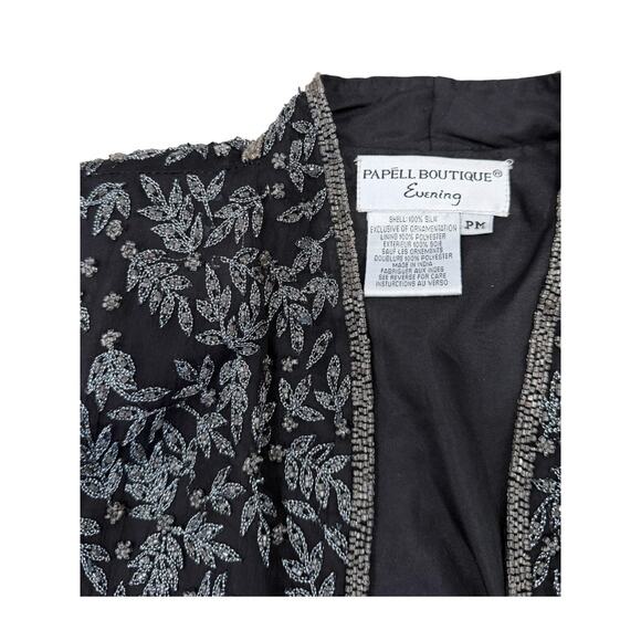 Vintage Papell Boutique Beaded Embroidered Silk Jacket PM Cropped Holiday Party - Picture 2 of 4